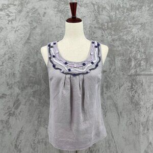 Boden Lavender Purple Ribbon 100% Linen Sleeveless Pleated Blouse Top